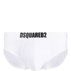 DSQUARED MEN'S BRIEF SLIP WAISTBAND LOGO WHITE COTTON STRETCH DSQUARED MEN'S BRIEF SLIP WAISTBAND LOGO WHITE COTTON STRETCH