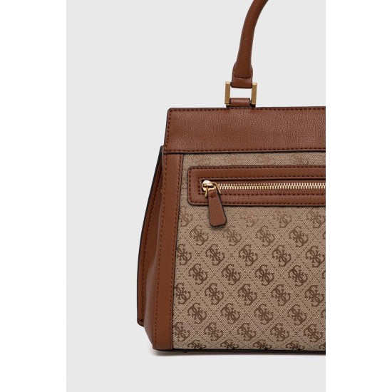 GUESS KATEY BROWN BAG – GEANTĂ MEDIE MARO CU LOGO ȘI DETALII AURII