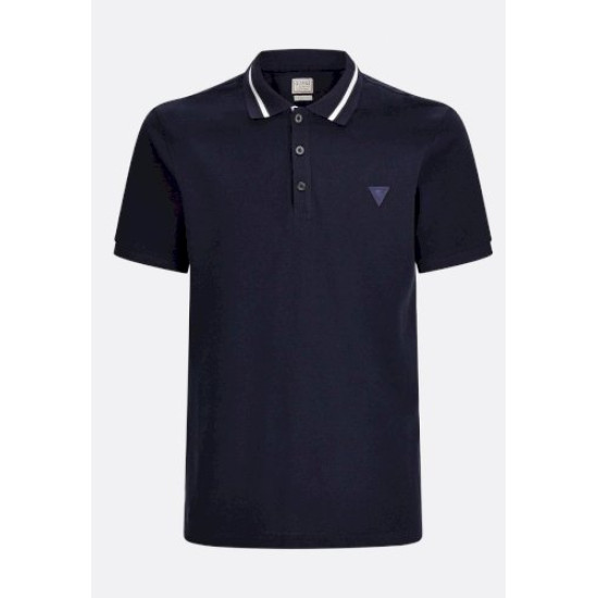 GUESS POLO BĂRBAȚI BLEUMARIN CU GULER CONTRASTANT ȘI LOGO DISCRET