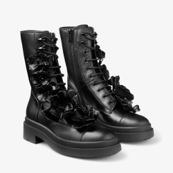 JIMMY CHOO NARI FLOWERS – GHETE NEGRE PIELE NATURALĂ CU DETALII FLORALE