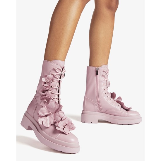 JIMMY CHOO NARI FLOWERS – GHETE ROZ PUDRAT PIELE NATURALĂ CU DETALII FLORALE