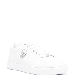 PHILIPP PLEIN SKULL-PLAQUE – SNEAKERS ALBI DIN PIELE PENTRU BĂRBAȚI