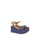 POLLINI- SANDALE WEDGE DENIM JACQUARD BLUE/BROWN