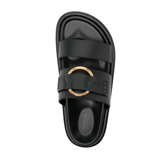 MONCLER BELL LEATHER SLIDES – SANDALE NEGRE DIN PIELE CU DETALIU METALIC MONCLER BELL LEATHER SLIDES – SANDALE NEGRE DIN PIELE CU DETALIU METALIC