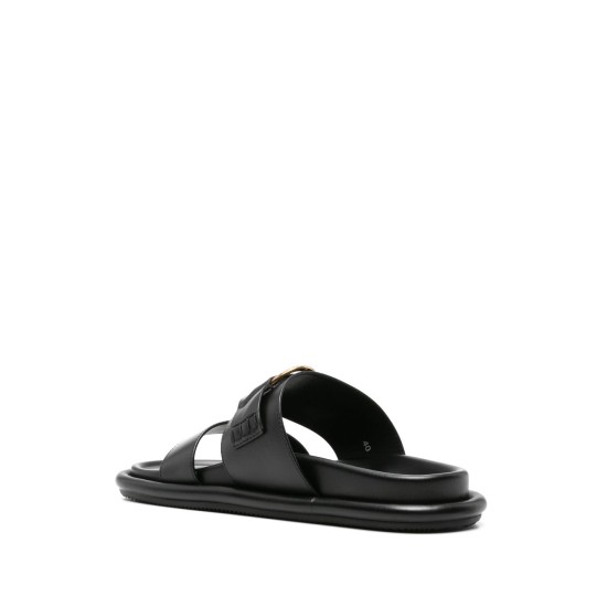 MONCLER BELL LEATHER SLIDES – SANDALE NEGRE DIN PIELE CU DETALIU METALIC MONCLER BELL LEATHER SLIDES – SANDALE NEGRE DIN PIELE CU DETALIU METALIC