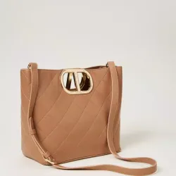 TWINSET GEANTĂ TOTE MEDIE CAMEL CU LOGO AURIU