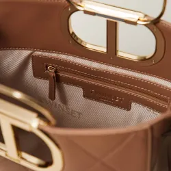 TWINSET GEANTĂ TOTE MEDIE CAMEL CU LOGO AURIU