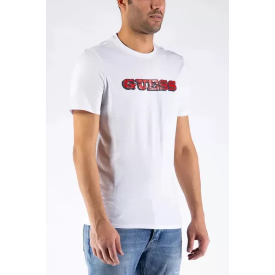 GUESS- TRICOU ALB CU LOGO ROȘU SLIM FIT 