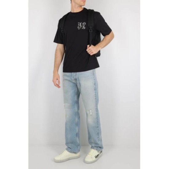 PALM ANGELS MONOGRAM REGULAR T-SHIRT – TRICOU NEGRU BUMBAC CU MONOGRAMĂ