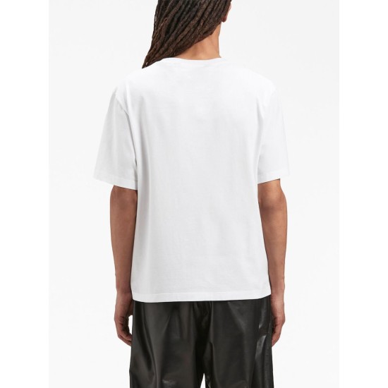 PALM ANGELS LOGO PRINTED CREWNECK T-SHIRT – TRICOU ALB BUMBAC CU LOGO