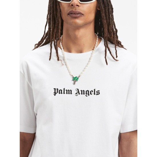 PALM ANGELS LOGO PRINTED CREWNECK T-SHIRT – TRICOU ALB BUMBAC CU LOGO