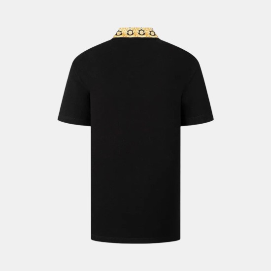 VERSACE POLO COTTON PIQUET 30/1 + HERITAGE PRINT COLLAR / BLACK