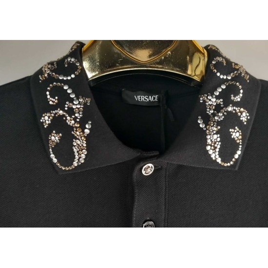 VERSACE TRICOU POLO ELEGANT - GULER BRODAT NEGRU/ARGINTIU