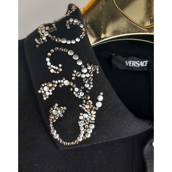 VERSACE TRICOU POLO ELEGANT - GULER BRODAT NEGRU/ARGINTIU