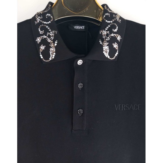VERSACE TRICOU POLO ELEGANT - GULER BRODAT NEGRU/ARGINTIU