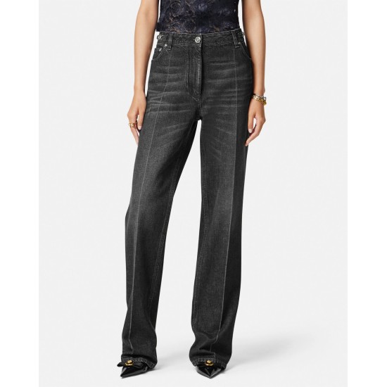 VERSACE WOMEN'S STONE WASH BOYFRIEND JEANS