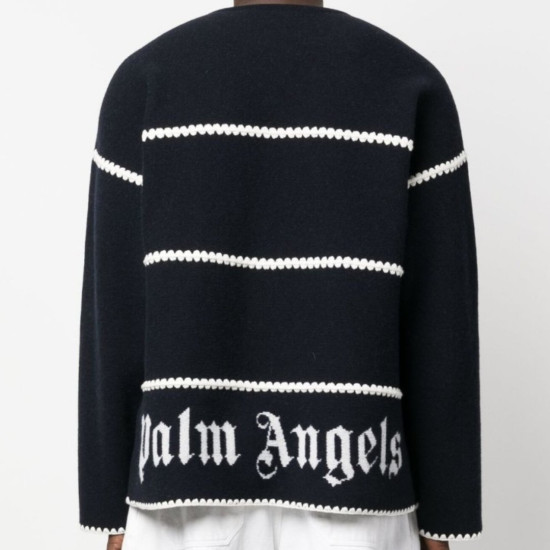 PALM ANGELS SWEATER IN WOOL BLEND – PULOVER NAVY CU MONOGRAMĂ BRODATĂ
