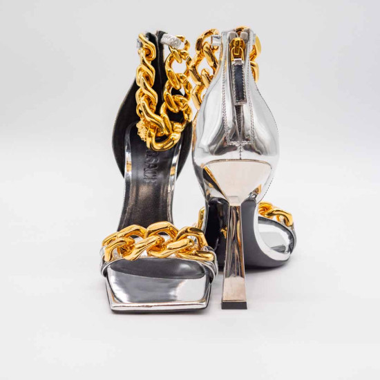 VERSACE T. 110 CALF LAMINATED SILVER/GOLD SANDAL