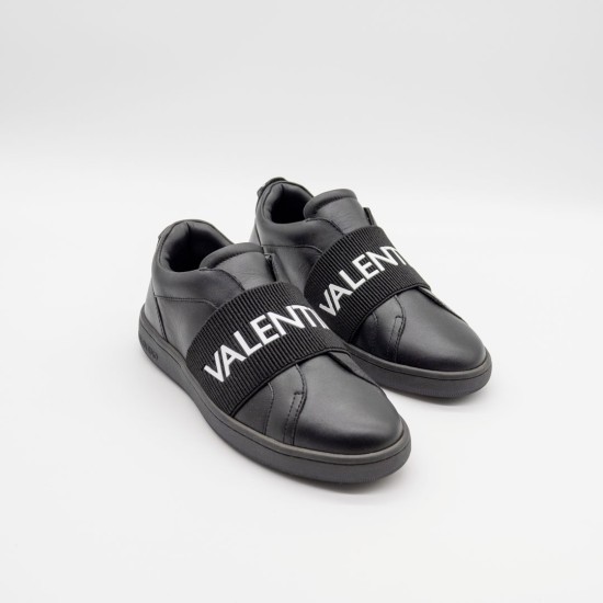VALENTINO SLIP-ON SNEAKER DAMĂ - BLACK LEATHER AND BLACK ELASTIC BAND