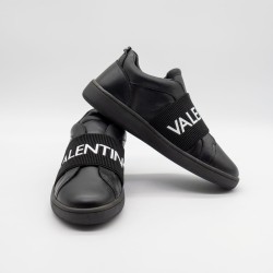 VALENTINO SLIP-ON SNEAKER DAMĂ - BLACK LEATHER AND BLACK ELASTIC BAND