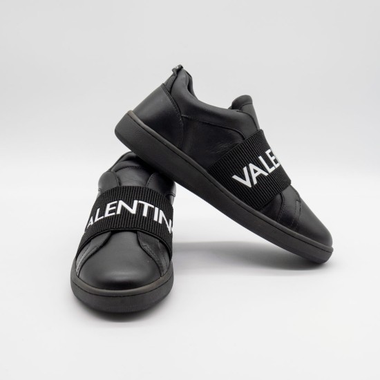 VALENTINO SLIP-ON SNEAKER DAMĂ - BLACK LEATHER AND BLACK ELASTIC BAND