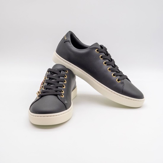 DOLCE & GABBANA SNEAKERS DAMĂ - BLACK LEATHER GOLD RED HEART