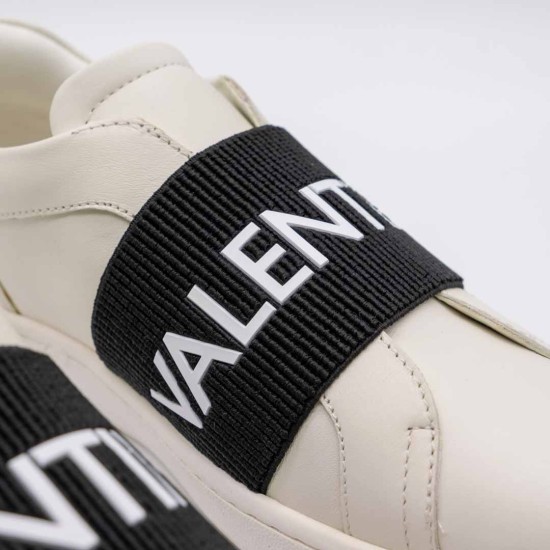VALENTINO SLIP-ON SNEAKER IN WHITE LEATHER AND BLACK ELASTIC BAND