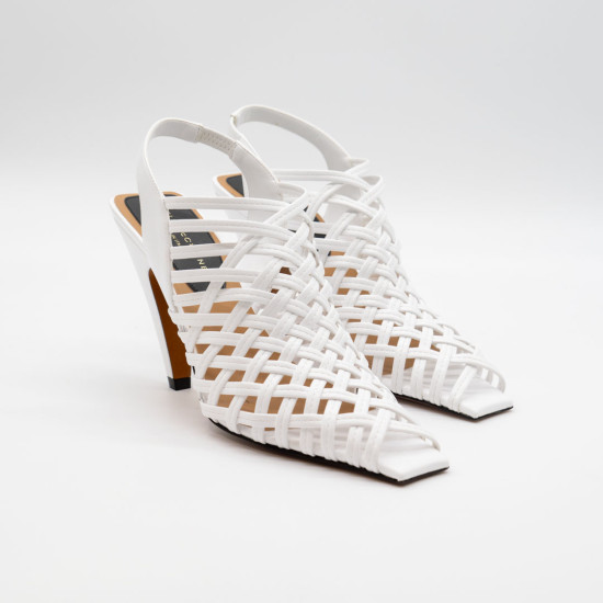 STELLA MCCARTNEY SPUR WOVEN SLINGBACKS-WHITE