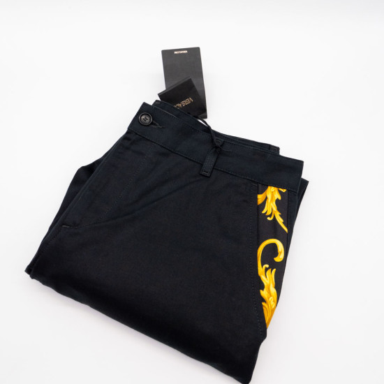 VERSACE INFORMAL PANTS DRILL COTTON FABRIC + IBISCUS PRINT